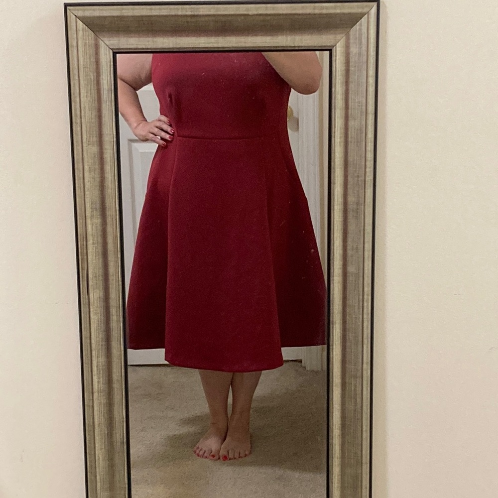 Calvin Klein burgundy A-line sleeveless scuba dress 20W